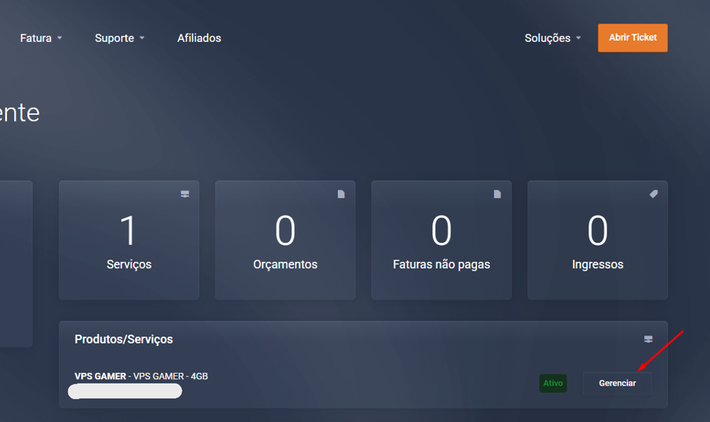 Como ver a data de vencimento da VPS — passo 1 (South Host)