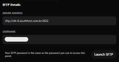 Localização das credenciais SFTP