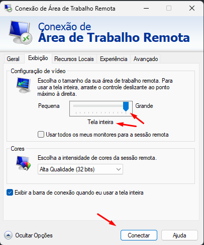 Como alterar o tamanho da tela do RDP — tela cheia (South Host)